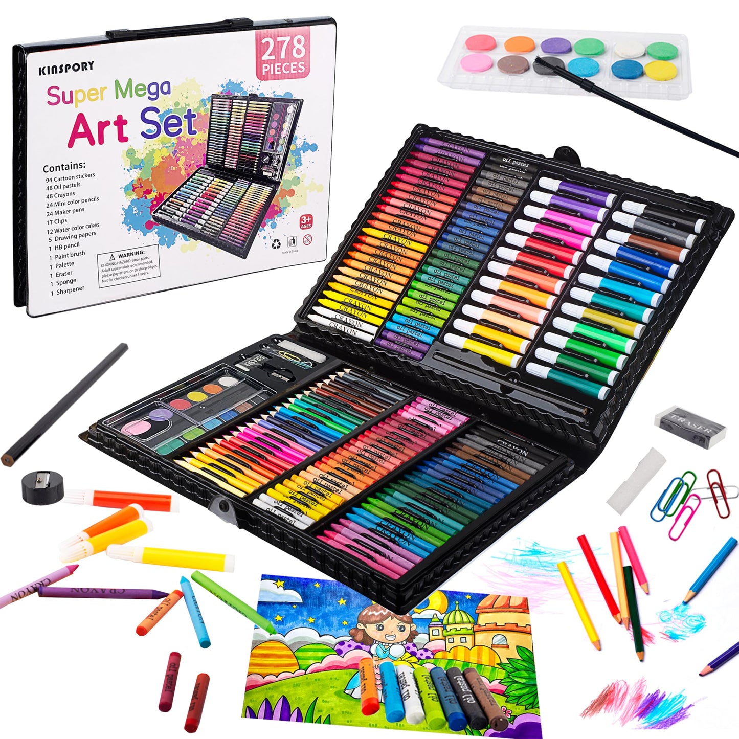 KINSPORY 278 PCS Art Set for Kids, Deluxe Coloring Drawing Art Supplies Case Gift for Teens Boys Girls 4 5 6 7 8 9 10 11 12