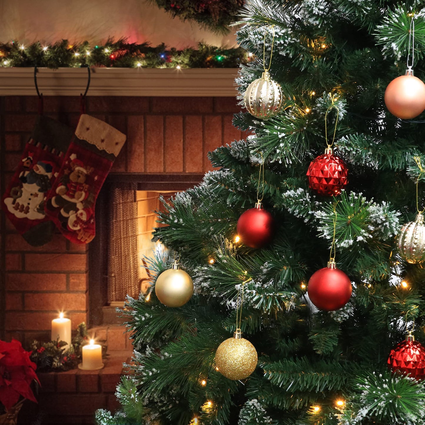 45Pcs 6cm/2.36inch Christmas Balls Glitter Christmas Tree Ornaments Hanging Christmas Home Decorations for Home House Bar Party(Red/Gold