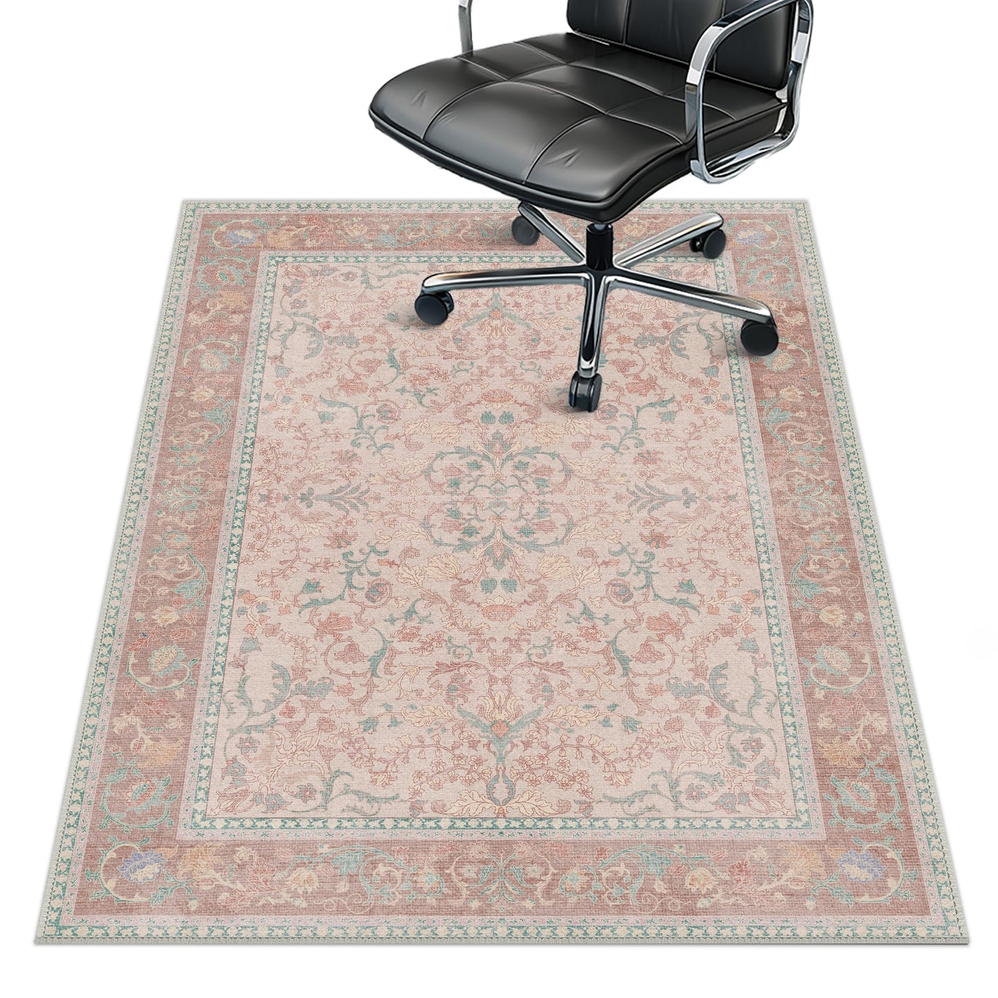 36"x48" Office Chair Mat for Hardwood Tile Floor, Under Desk Carpet Protector for Rolling Computer Chair Mat, Machine Washable Area Rug, Anti-Slip 1/5" Thick Low Pile Thin Vinyl Floor Mat, Pink