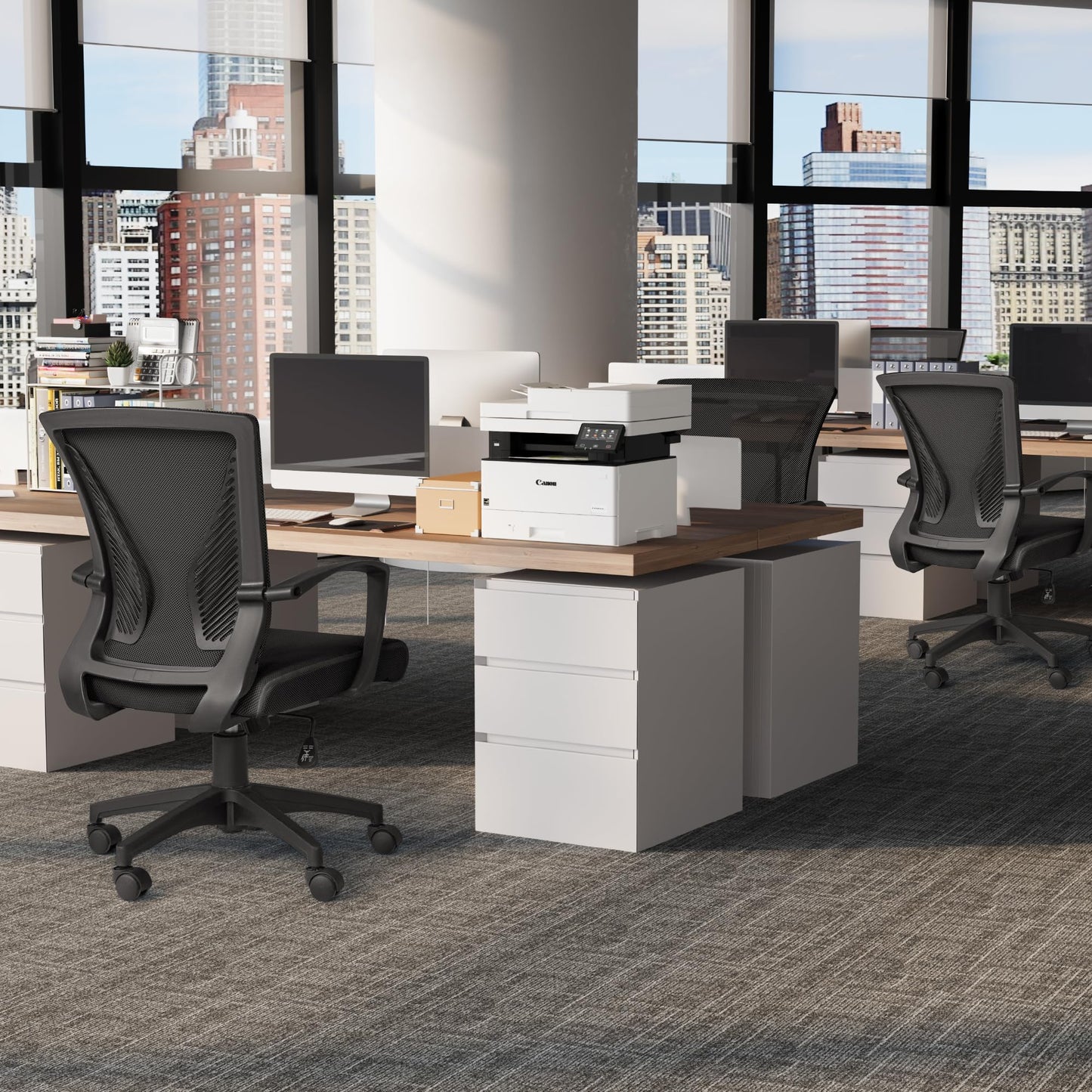 Furmax Office Chair Ergonomic Computer Desk Mesh Chair Mid Back Swivel Lumbar Support with Armrest (1, Black)