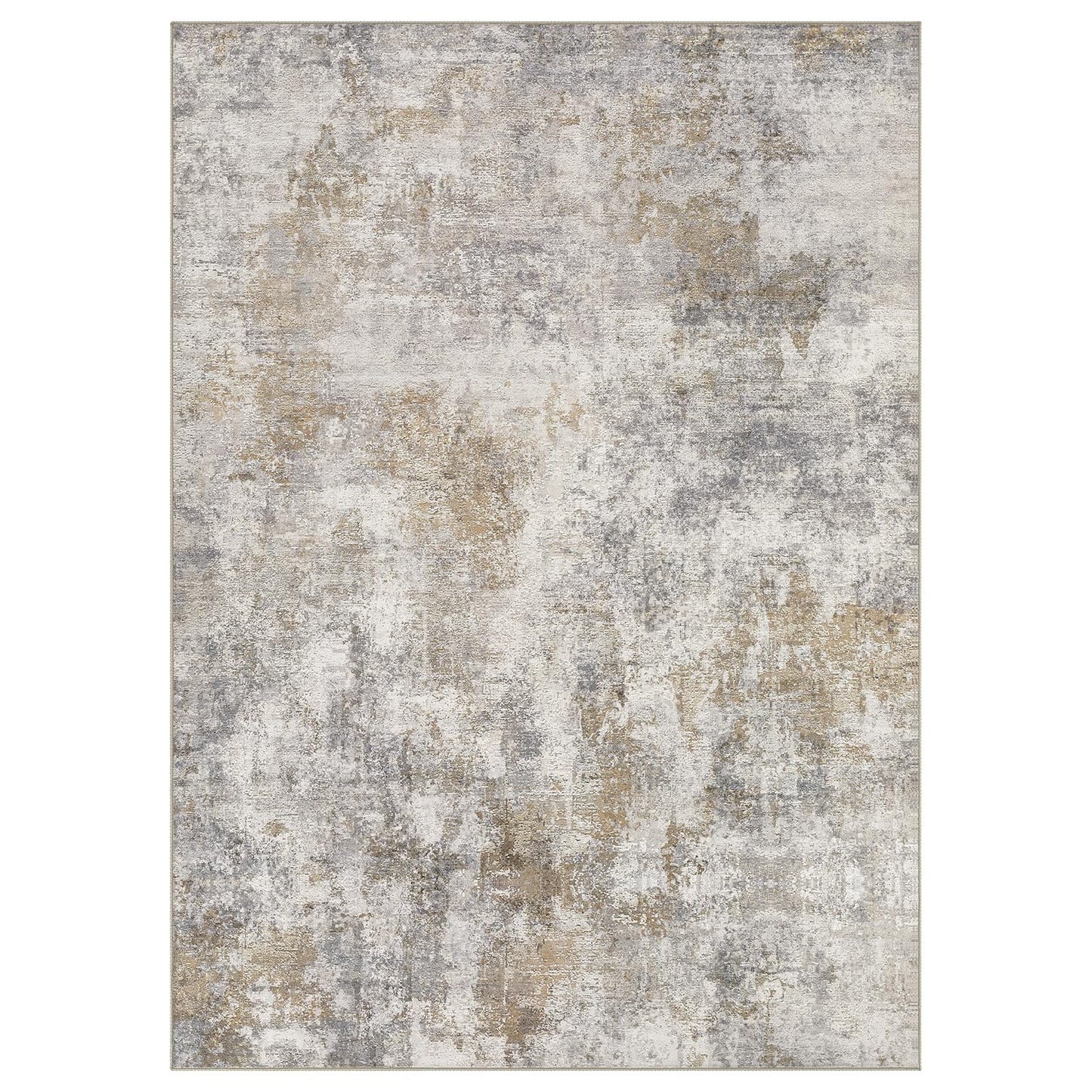 WITSHOCK Area Rugs 9x12 Living Room Rug - Washable Neutral Soft Low Pile Non-Slip Modern Abstract Thin Large Indoor Carpet for Bedroom Dining Room Nursery Office - Light Brown Grey