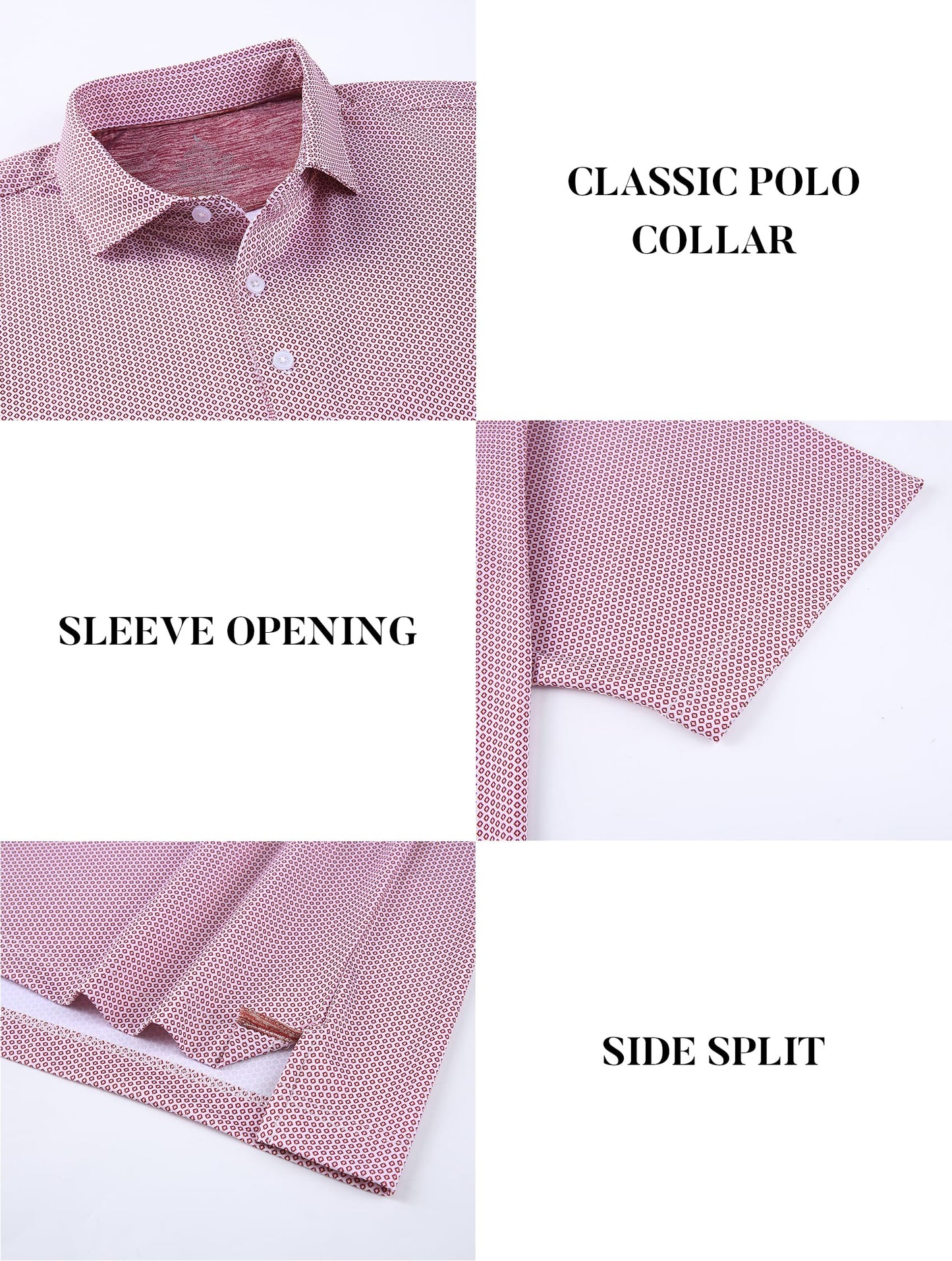 Esabel.C Mens Golf Shirts Print Moisture Wicking Short Sleeve Performance Dry Fit Stretch Active Polo Shirts for Men,Burgundy,XL
