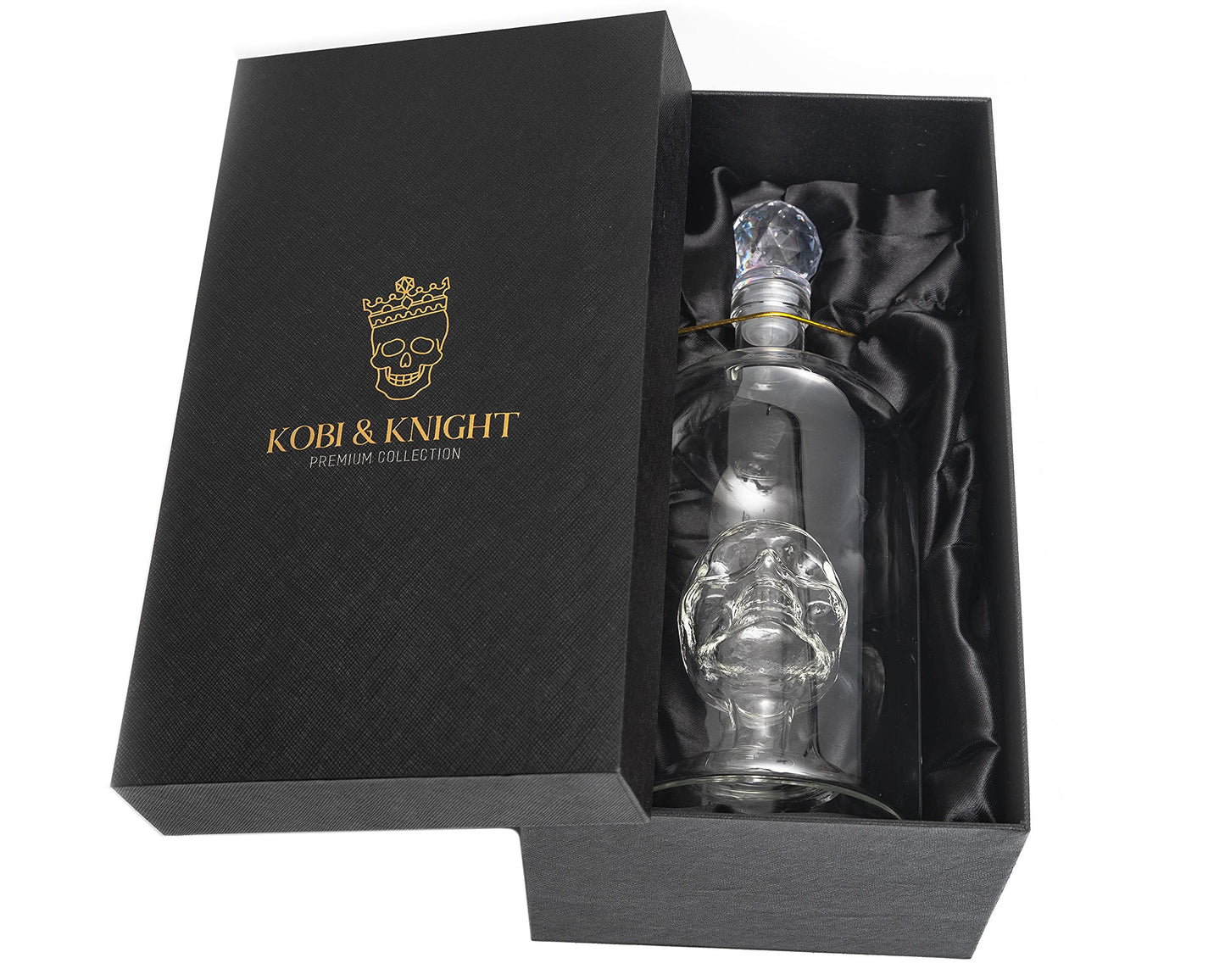 Kobi & Knight Premium Skull Decanter - Borosilicate Glass - for Vodka, Whiskey, Rum, Gin, Tequila Bottle - 25fl oz / 750ml Skull Barware