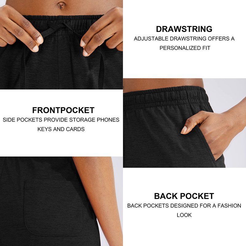 G Gradual Women's 7" Shorts with Deep Pockets Elastic Waist Bermuda Jersey Long Shorts for Woman Lounge Walking (Black,7",XL)