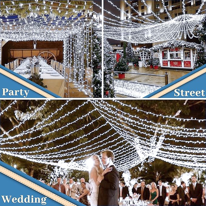 XURISEN 403FT 1000 LED Christmas Lights Outdoor Green Wire String Lights 8 Modes with Timer Memory Waterproof Fairy Light Plug in for Xmas Tree Wedding Yard Party Holiday Decorations(Cool White)