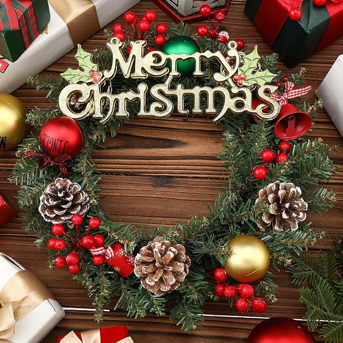Zeyune Christmas DIY Green Wreath 14 Inch Artificial Christmas Wreaths Faux Plain Wreaths for Decorating Front Door Window Room Farmhouse Xmas Party Indoor Outdoor(Fresh,8 Pcs)