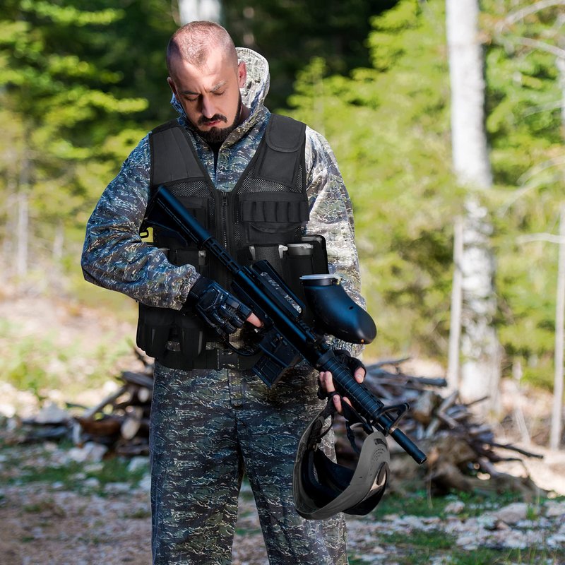 9 pod Paintball/Tactical Vest with Barrel Pouch and Neck protector Unisex Combat vest with Adjustable Sides and Shoulder to Fit all