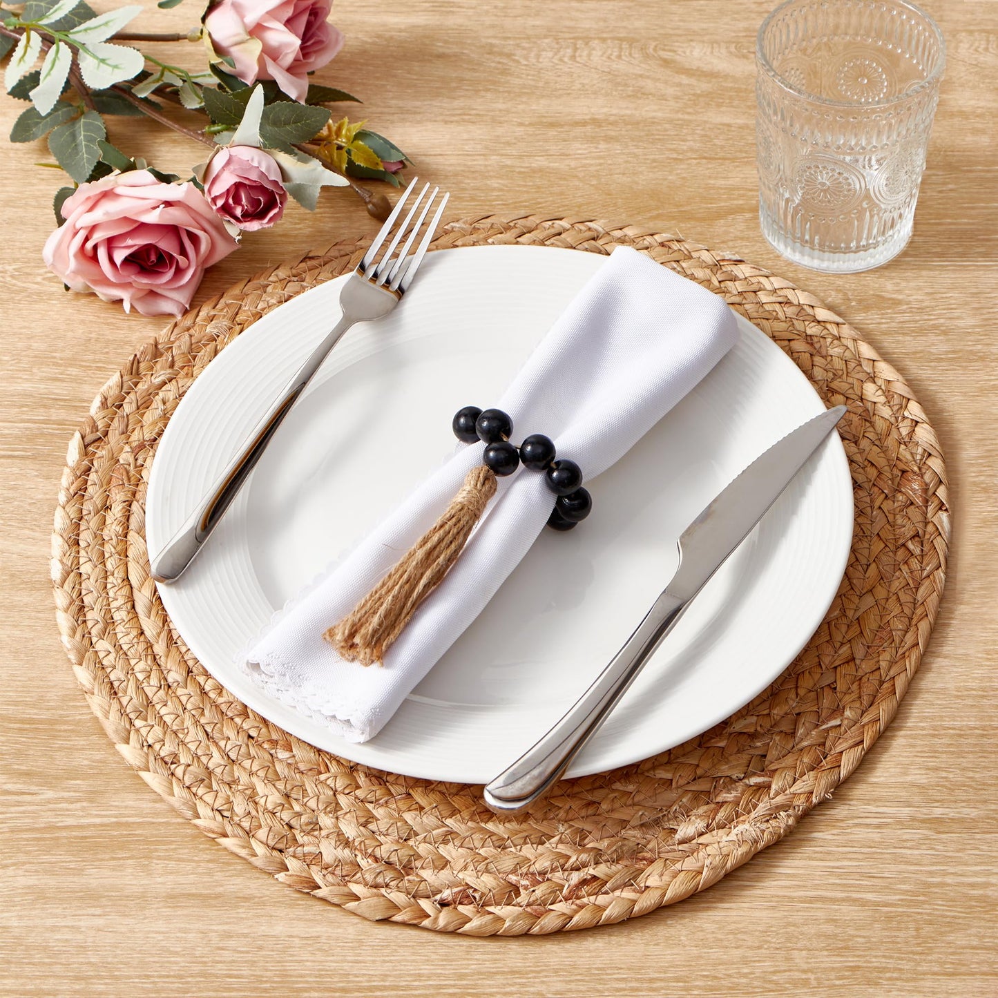 AWTWOW Napkin Rings Set of 12, Black Wooden Bead Napkin Rings for Table Decor, Hallowen Farmhouse Napkins Rings for Boho Table Decor, Fall Banquet, Wedding, Holiday Dinner Party