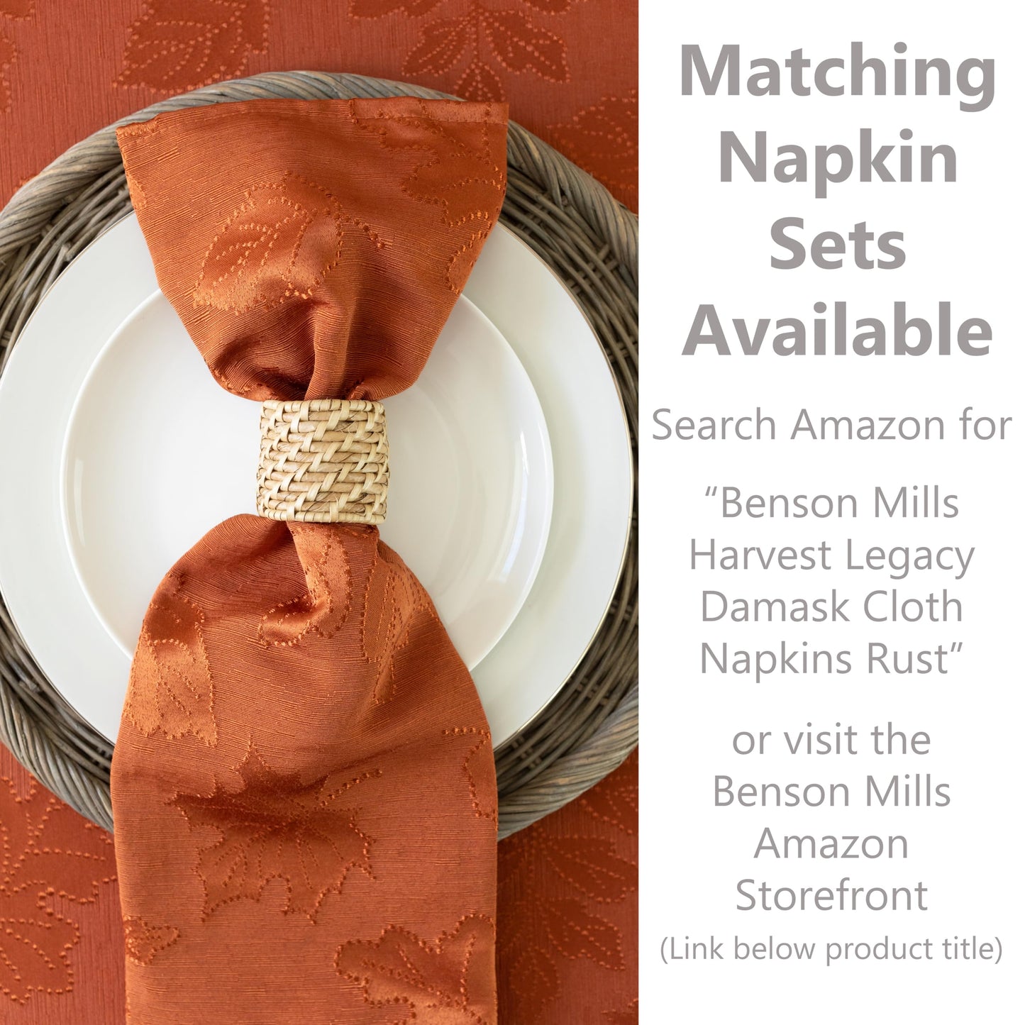 Benson Mills Harvest Legacy Damask Fabric Table Cloth Fall, Harvest, and Thanksgiving Tablecloth (Rust/Burnt Orange, 70" Round)