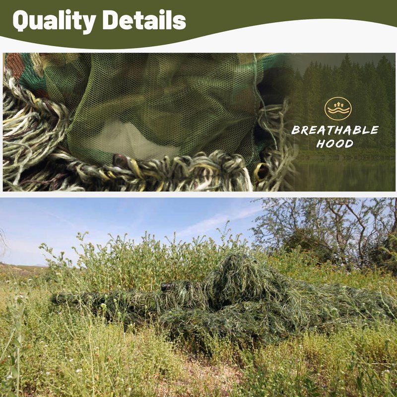 MOPHOTO 5 in 1 Ghillie Suit 3D Camouflage Hunting Suits - Jacket, Pants, Hood, Carry Bag for Youth & Adults M/L/XL/XXL