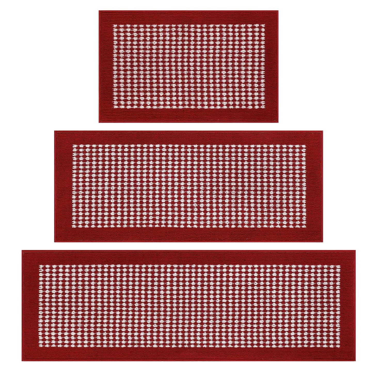 Ileading Christmas Kitchen Mat Sets 3 Piece Red Kitchen Floor Rugs with Non Slip Rubber Backing Machine Washable Runner Rugs for Winter Holiday Decor Laundry Hallway Doormat Valentine's Day