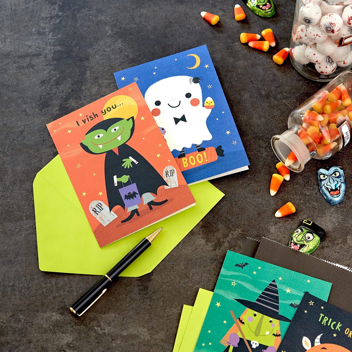Hallmark Halloween Cards Assortment for Kids, Glow in the Dark (16 Cards with Envelopes)