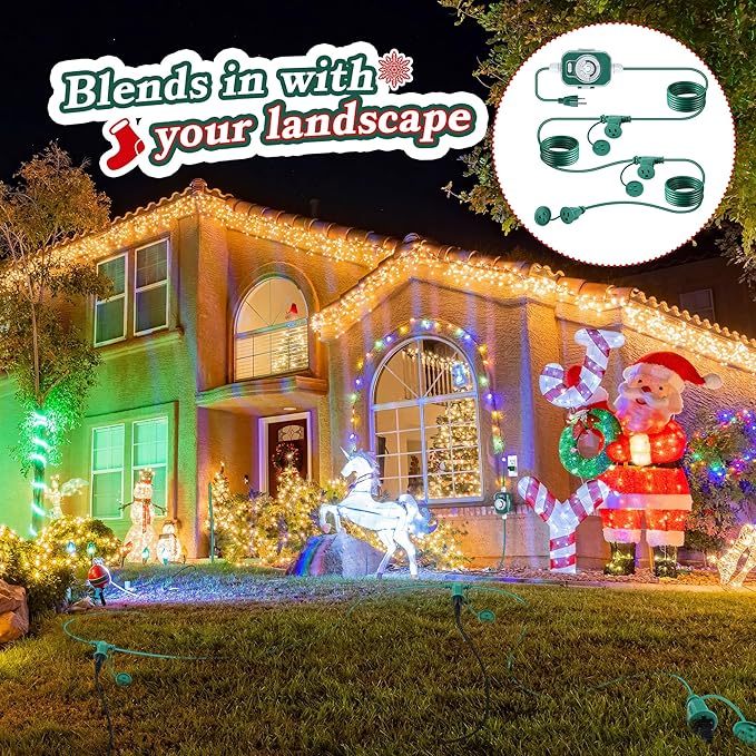 Feekoon 40FT Outdoor Extension Cord Splitter with Timer, Waterproof 3-Outlet Cord with Safety Cover 16/3 SJTW Weatherproof Power Cable for Outdoor Halloween Christmas Decorations Garden Lights