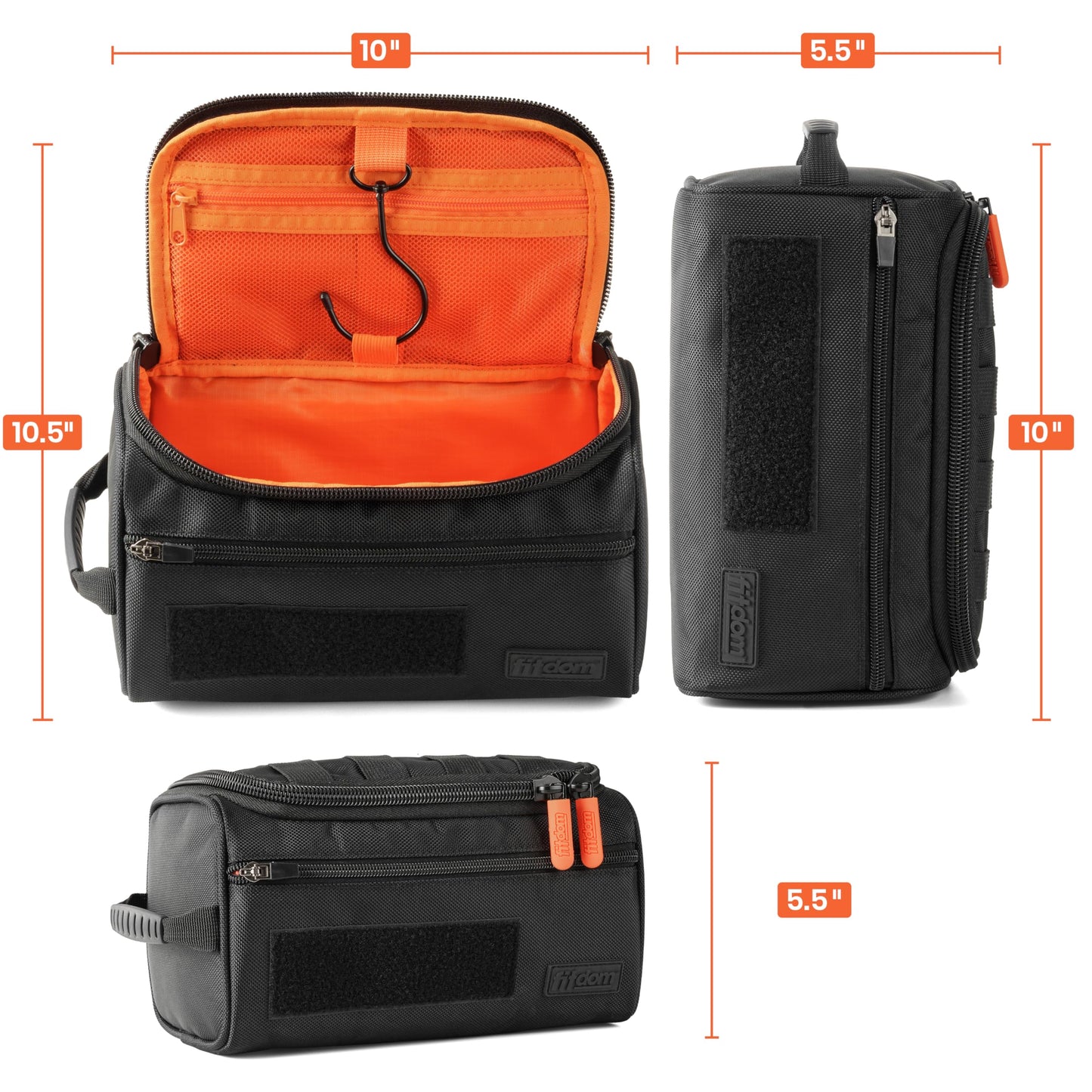 Fitdom Hanging Toiletry Bag Tactical Dopp Kit Case For Men. Perfect For Travel & Storage. Fits Large & Small Cosmetic, Clipper, Toothbrush, Shaving & Shower Care. Best Overnight Organizer