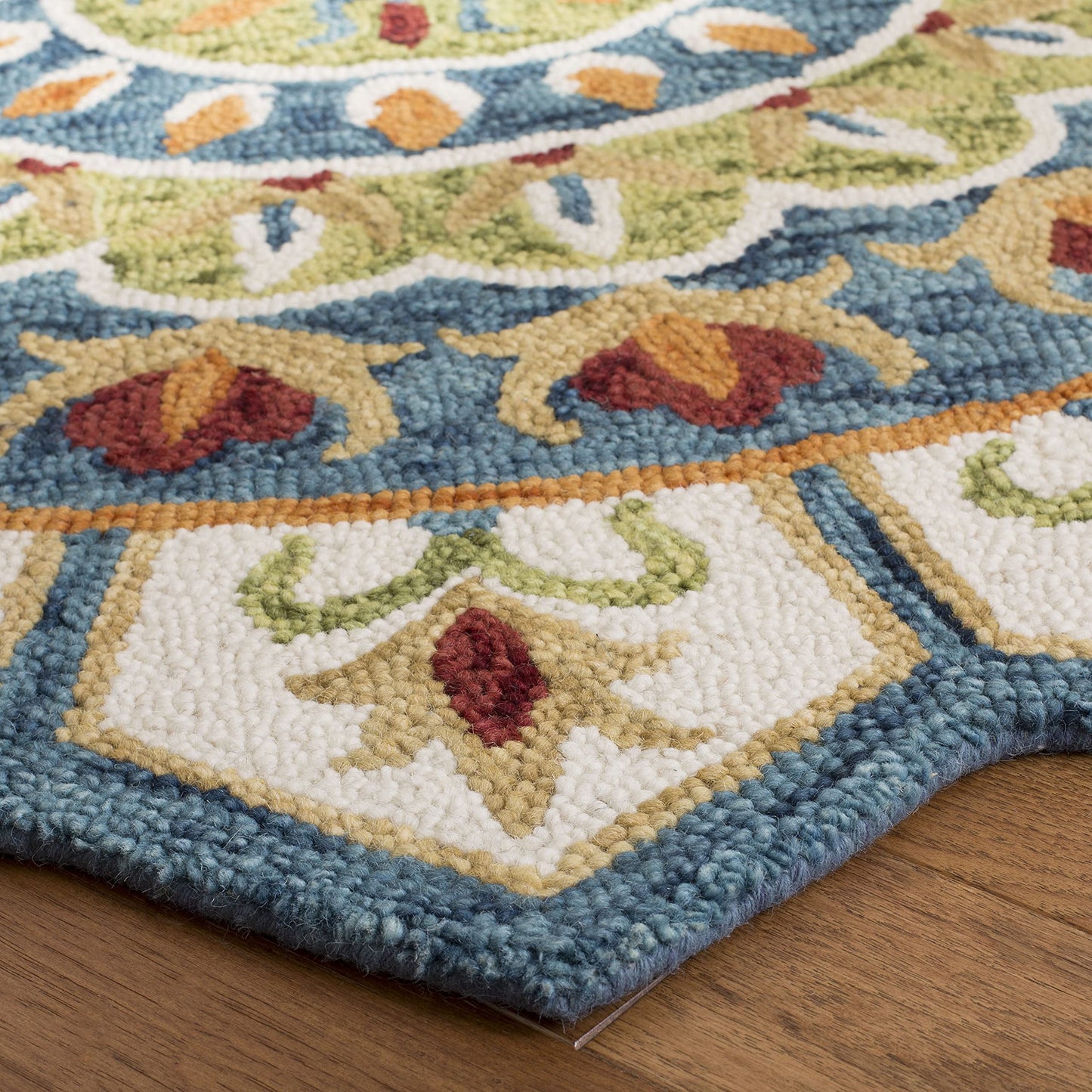 SAFAVIEH Novelty Collection 3' Round Ivory/Blue NOV605M Handmade Boho Floral Premium Wool Entryway Foyer Living Room Bedroom Kitchen Area Rug
