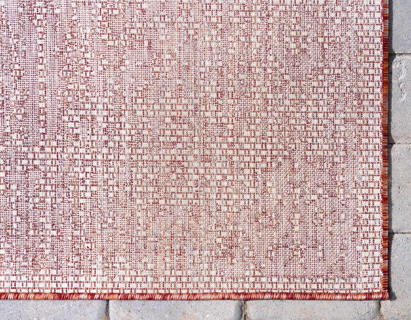 Unique Loom Outdoor Traditional Collection Area Rug - Timeworn (2' x 6' 1" Runner, Rust Red/ Gray)