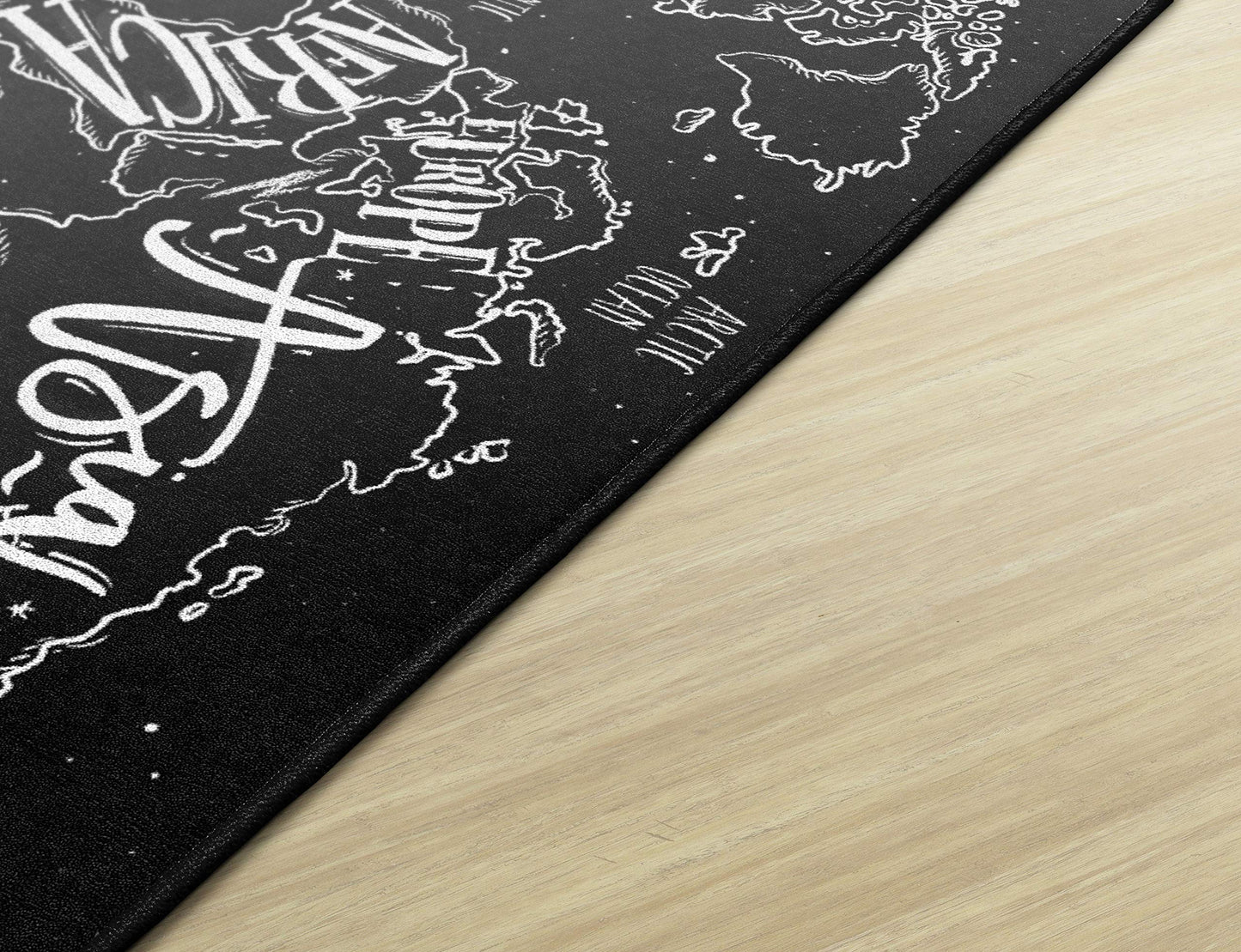 Flagship Carpets Modern World Map Area Rug for Classroom, Office, Home and School Playroom Mat, Kids Bedroom Carpet, 4' x 6', Black