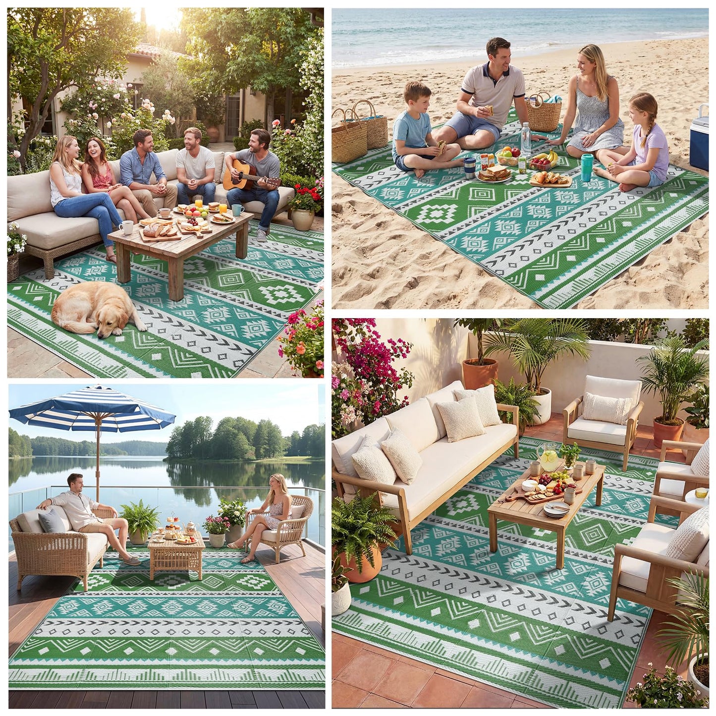 Outdoor Area Rug 6x9 Waterproof Patio Rug Reverisble Plastic Straw Outdoor Mat, Portable RV Mat Carpet for Deck, Camper, Porch, Balcony, Backyard, Picnic, Blue