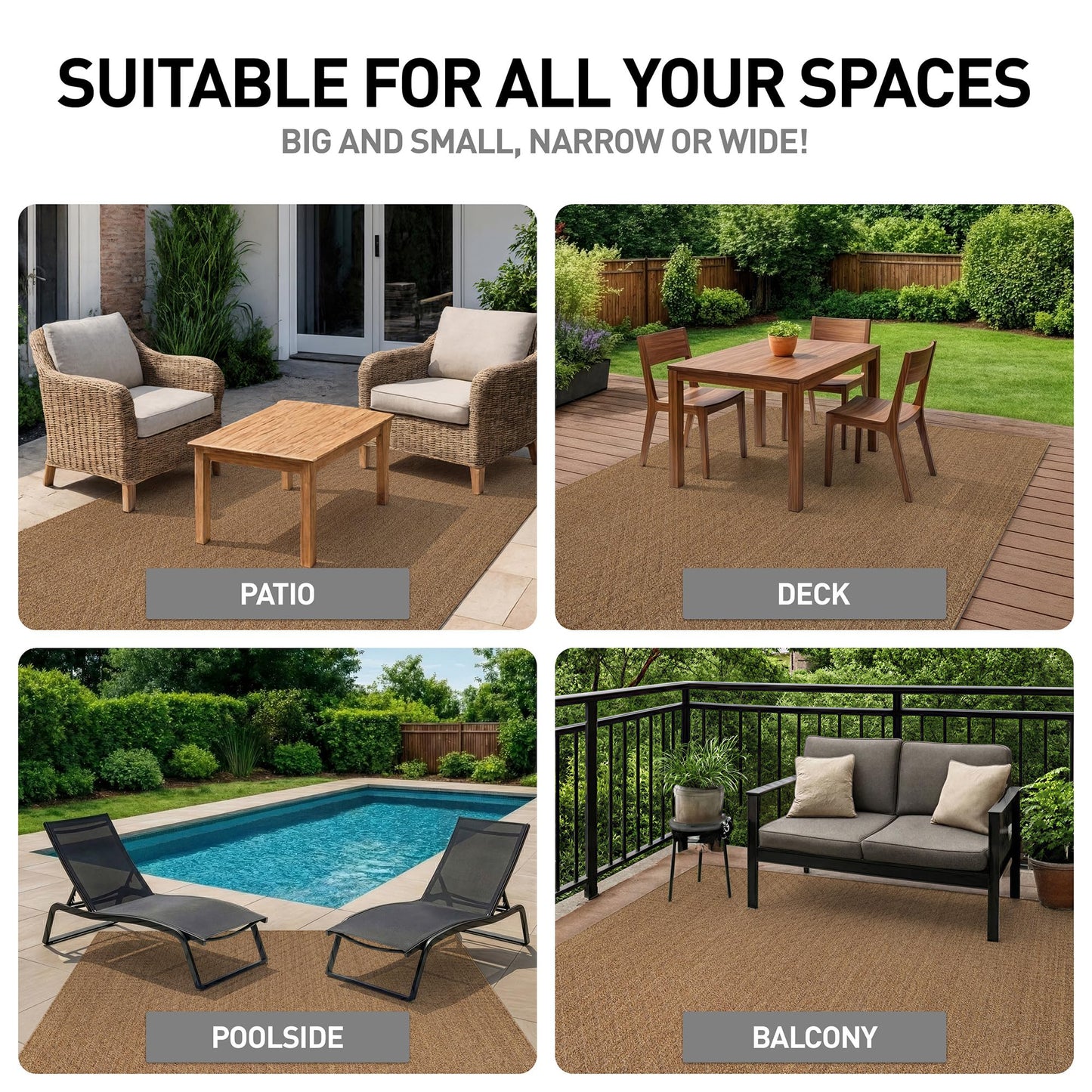 Rugshop Diamond Grid Indoor Outdoor Flat Woven Area Rug,Natural Jute-Style,Easy-Care Patio Rug for Backyard Porch Deck Balcony, 7'10" x 10' Natural/Jute