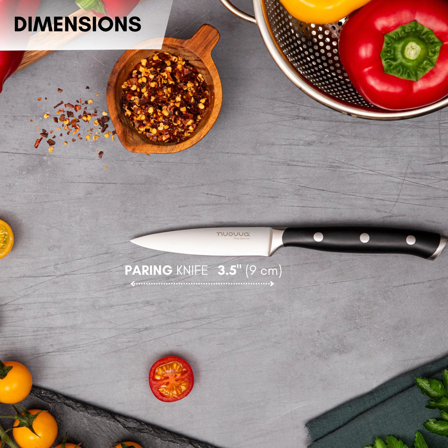 nuovva Sharp Kitchen Utility Knife – Professional Vegetable Knife – 5 inch German High Carbon Stainless Steel – Small Paring Knife