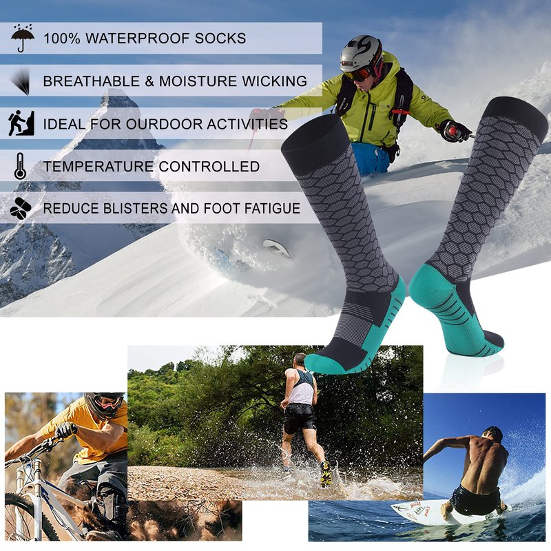 RANDY SUN Waterproof Fishing Socks, Men's Novelty Fishing Gear and Equipment Knee Length Hiking Socks Grey& Black& Green, Meidum