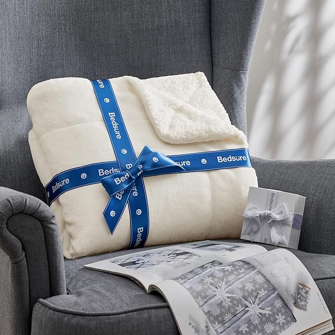 Bedsure GentleSoft Sherpa Fleece Throw Blanket for Couch - Thick and Warm, Soft Fuzzy Plush Throw Blanket for Winter, Cream, 50x60 Inches