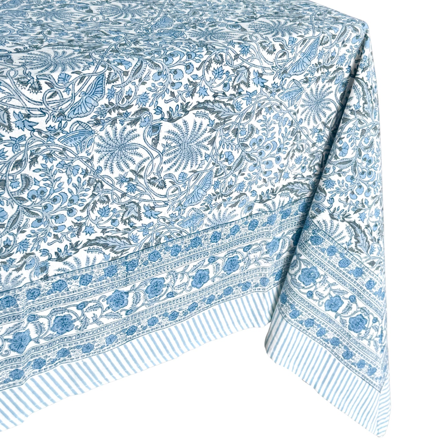 ATOSII Butterfly Blue 100% Cotton Rectangle Summer Tablecloth, Handblock Floral Print Linen Table Cloth for Kitchen Dining I Parties, Weddings, Outdoors, Decor 60 X 108 Inches, 8 Seater