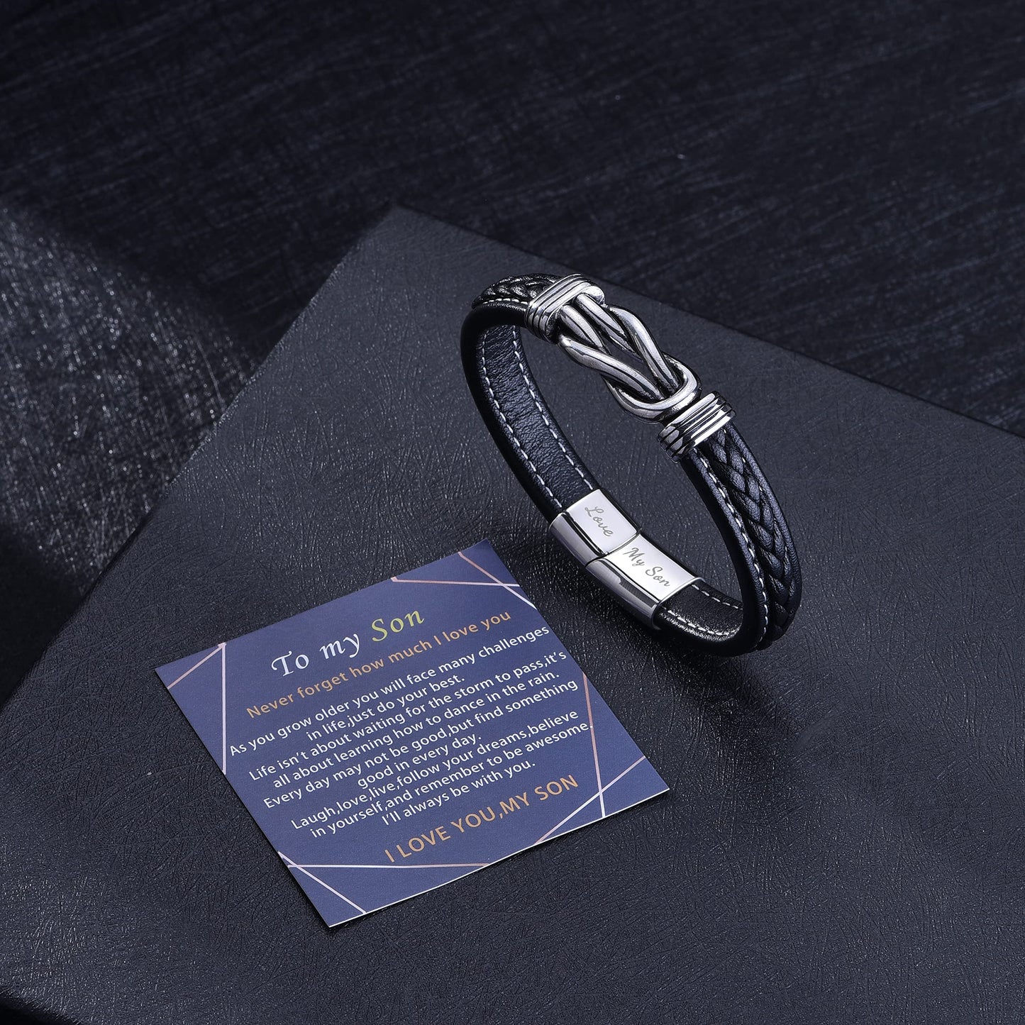 Sranich To My Son Bracelet,braided leather bracelet for Son Bracelet Gifts for Son From Mum