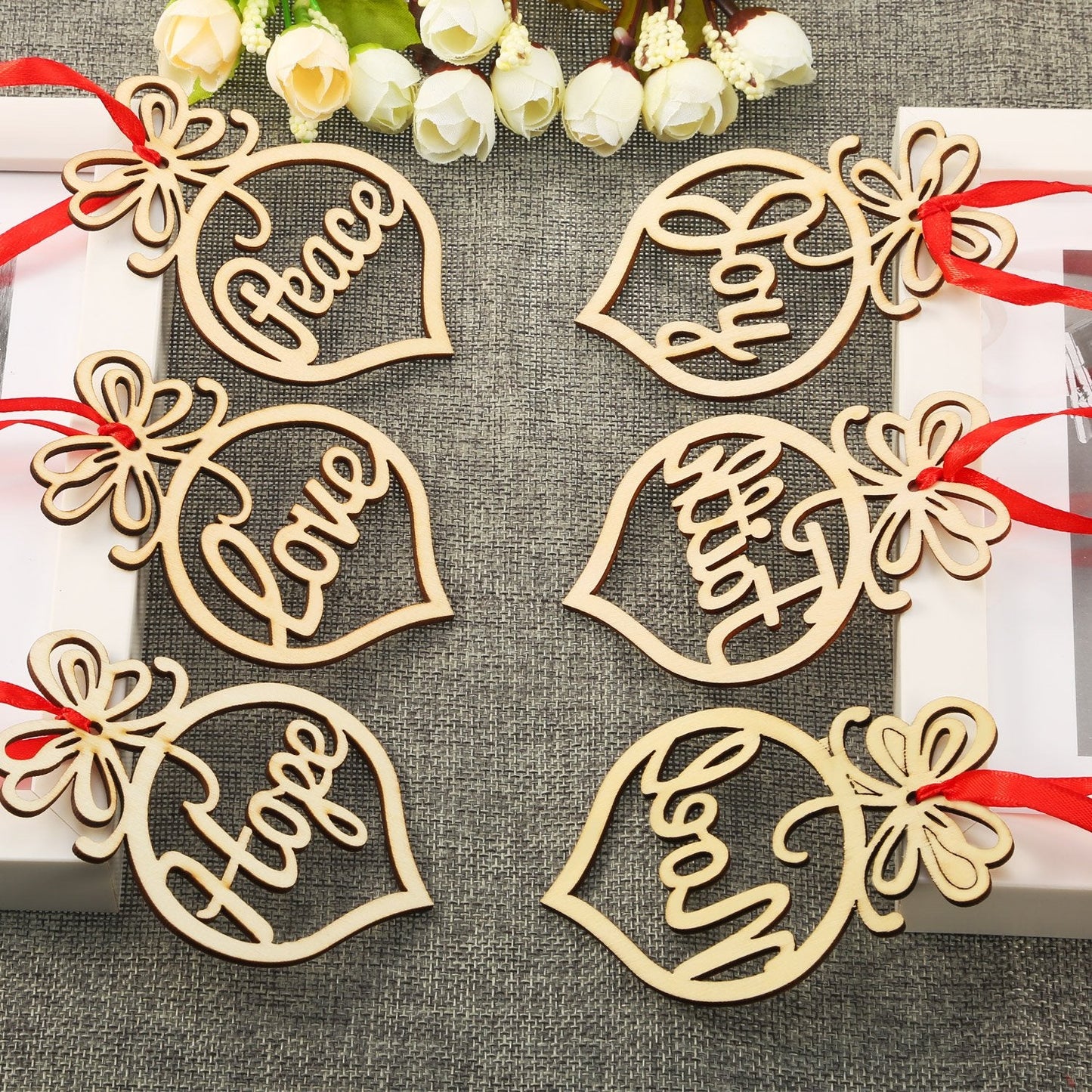 18 Pieces Christmas Wooden Hollow Ornament Tree Decorations Wooden Hollow Letter Religious Christmas Tree Hanging Pendant Decor Xmas Holiday Hanging Crafts