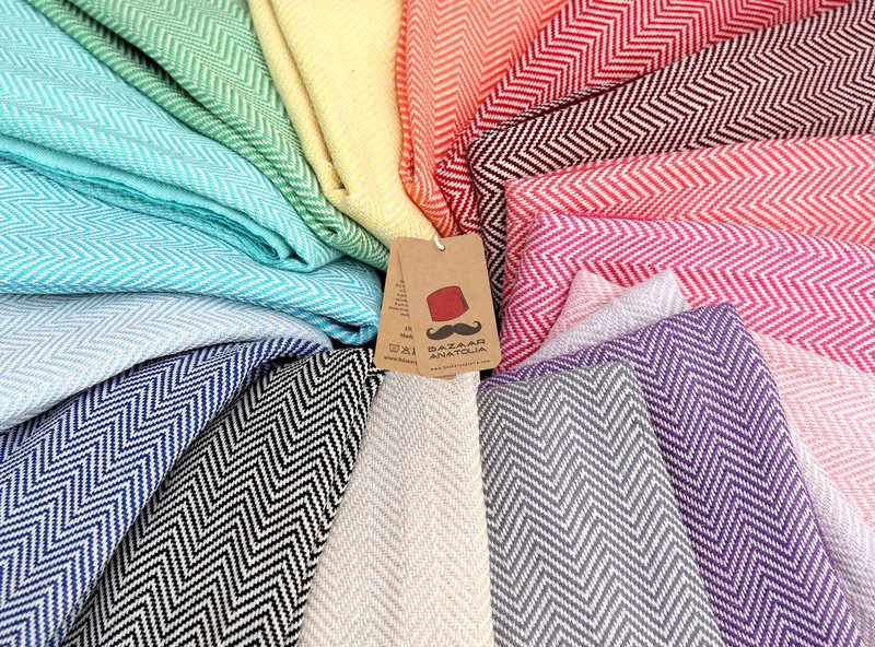 Bazaar Anatolia Turkish Beach Towel 100% Cotton Bath Towels 71x39 Quick Dry Sand Free Lightweight Large Oversized Herringbone Maroon