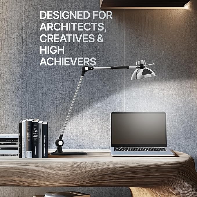 OTUS LED Desk Lamp for Home Office with Gesture Control | Eye-Caring Desk Light 1500 Lux, 12 Brightness & 3 Color | Architect Desk Lamp with Adjustable Swing Arm | Table Light for Work, Study, Reading