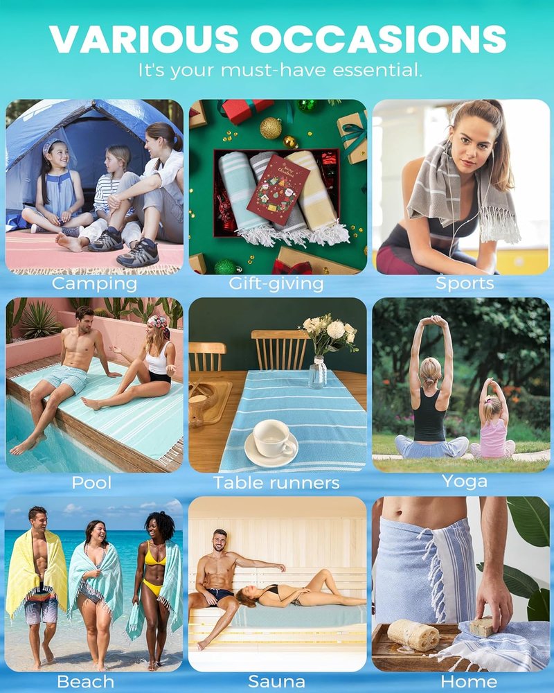 Oversized Turkish Beach Towels - Quick Dry, Sand-Free | Extra Large XL Pool & Travel Essentials