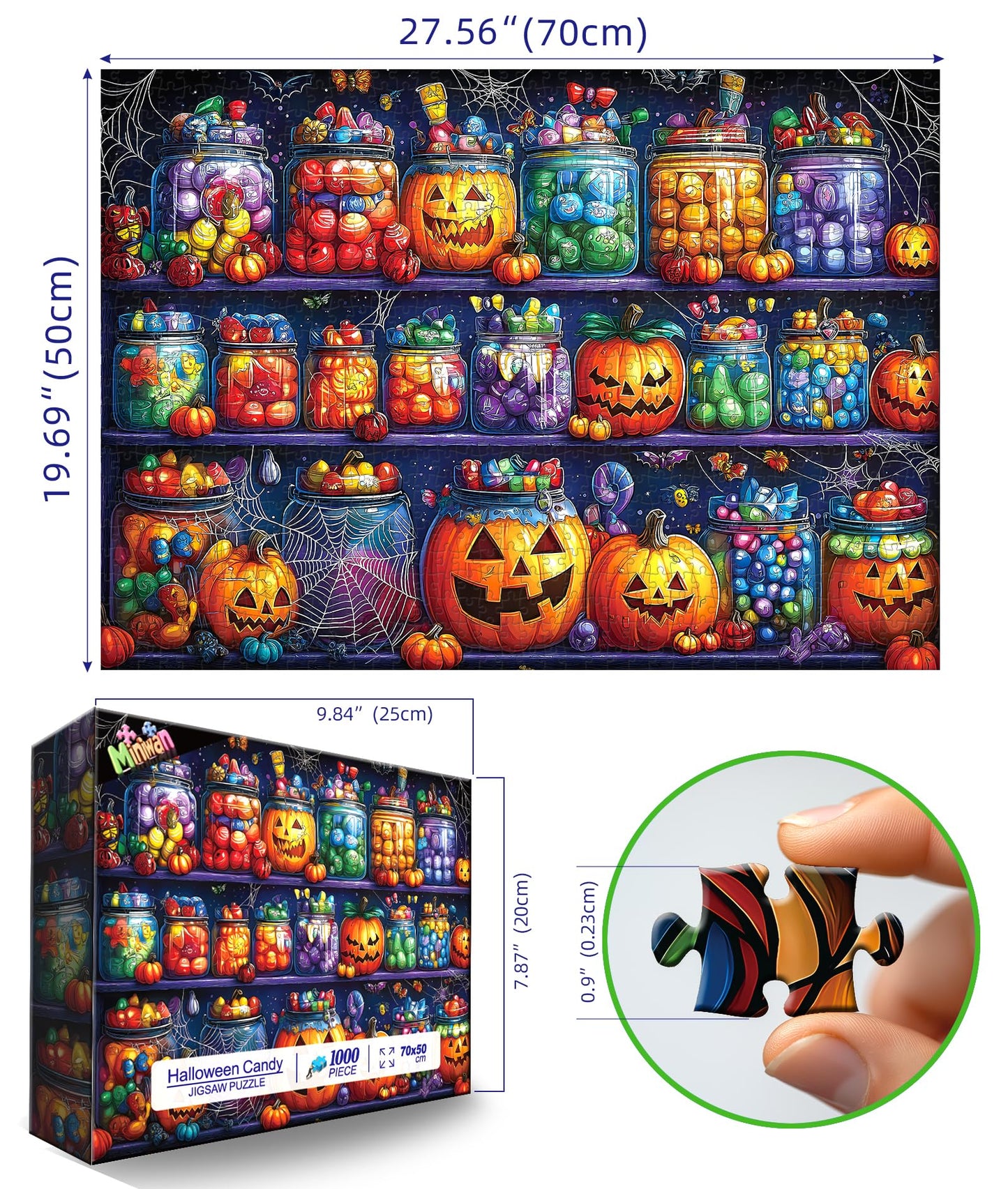 Halloween Candy Jars 1000 Piece Puzzle for Adults Spooky Night Mason Jars Challenging Jigsaw Puzzles for Adults Family Game Night (27"x19")