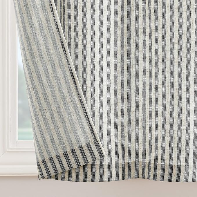 JINCHAN Tie Top Linen Kitchen Curtains 36 Inch Striped Tier Curtains Farmhouse Modern Cafe Style Small Window Treatments Airy Light Filtering Rod Pocket for Living Room Bathroom 2 Panels Charcoal Grey