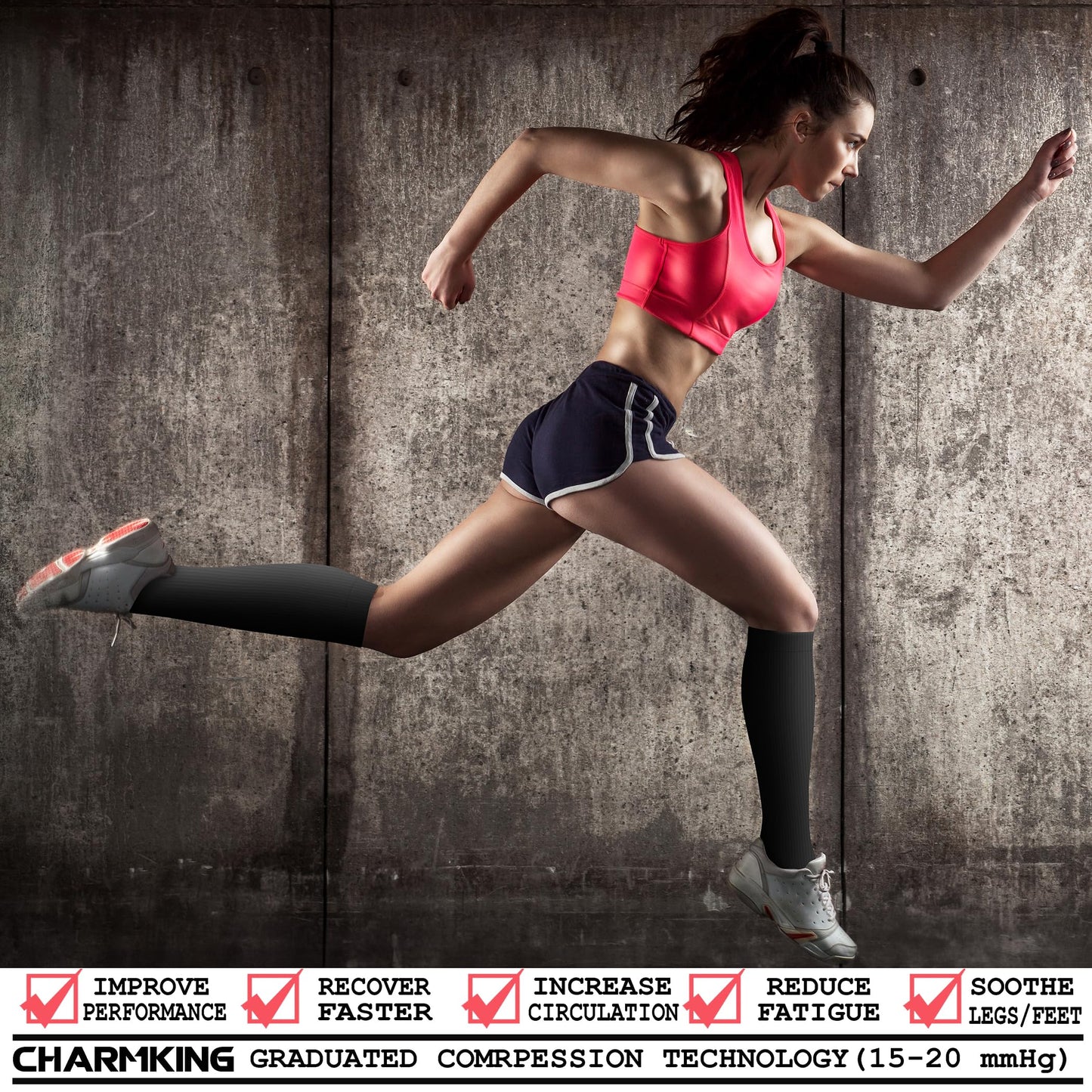 CHARMKING 3 Pairs Copper Compression Socks for Women & Men Circulation 15-20 mmHg is Best for All Day Wear Running Nurse
