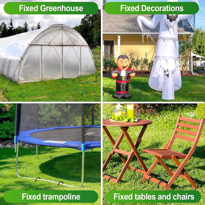 Trampoline Stakes Anchors - Heavy Duty 12" Ground Anchor for High Wind Stability | U-Shaped Rebar Stakes