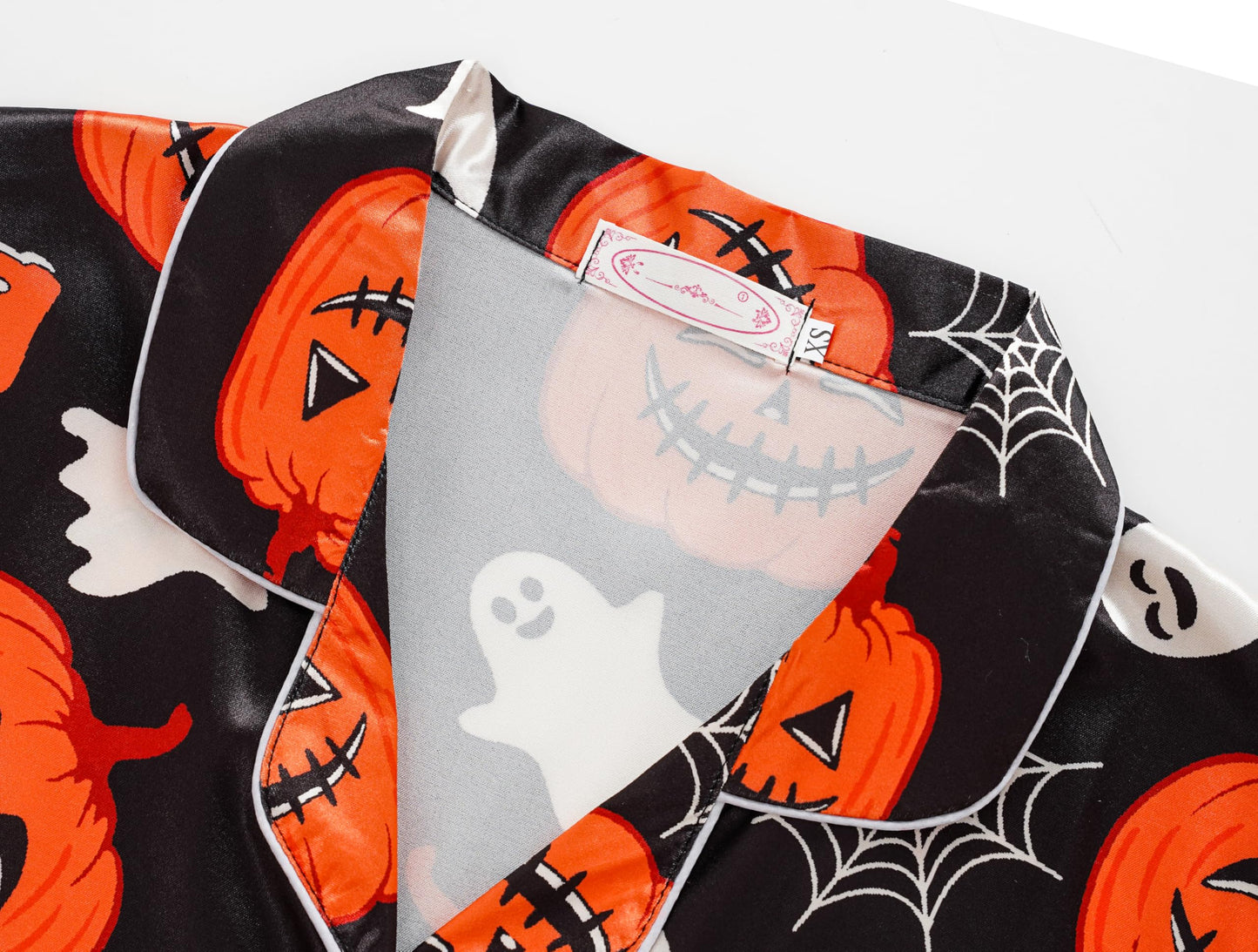 Hupohoi Unisex Kids Boys and Girls Pajama Sets Summer Short Sleeve Long Pants 2pcs Silky Sleepwear Button Down Loungewear, Pumpkin, 10