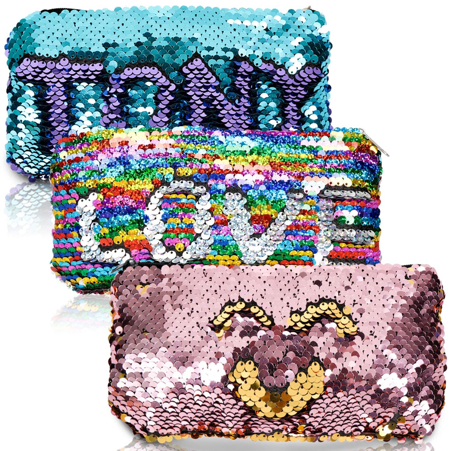 GA&EN Small Mermaid Reversible Sequin Pencil Stationary Pouch Women Makeup Organizer Daily Items Bag Purse (Rainbow+Silver/Blue+Purple/Gold+Pink) for Kids Girls
