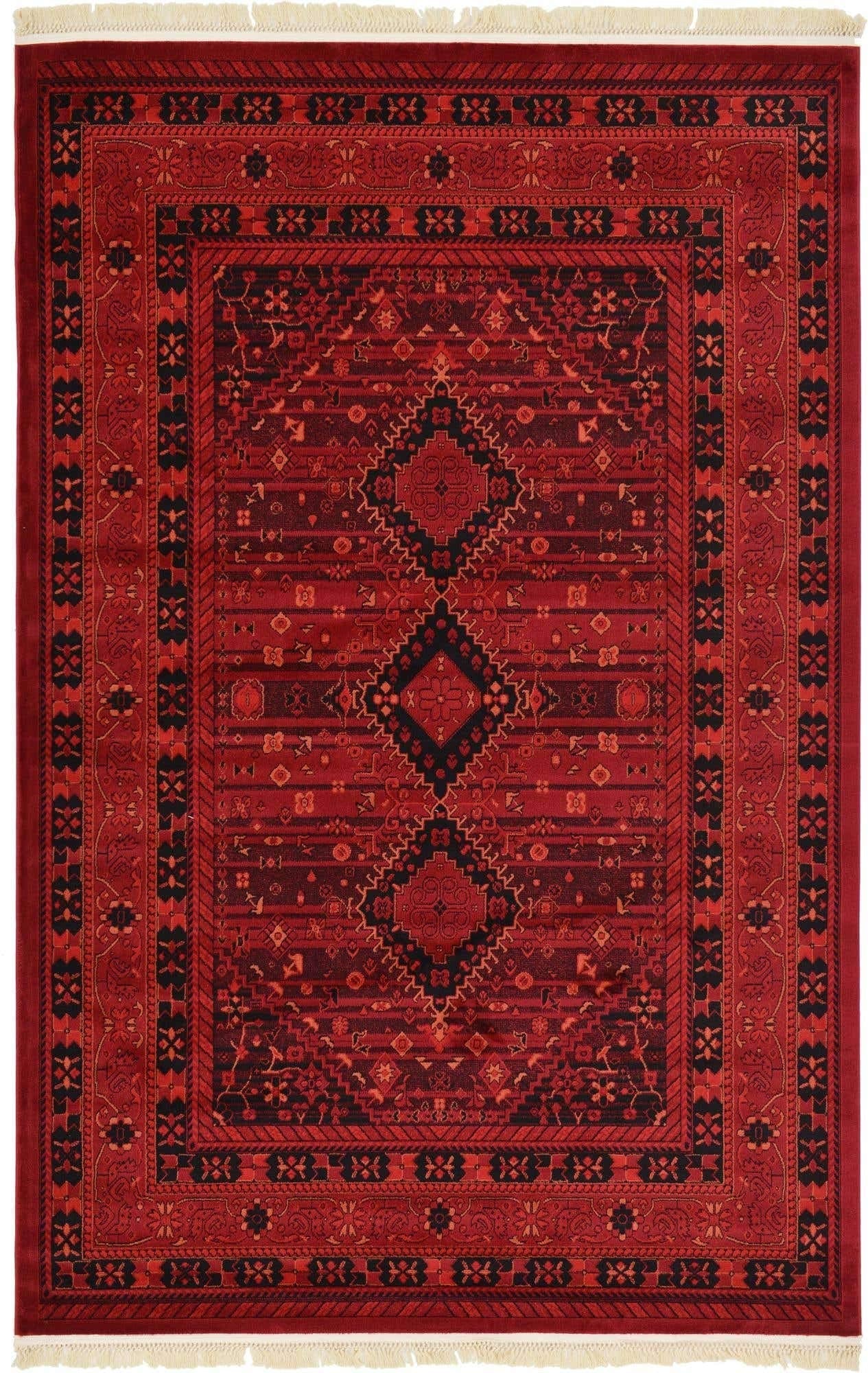 Unique Loom Tekke Collection Area Rug - Sheibani (6' 1" x 9' Rectangle, Red/ Black)