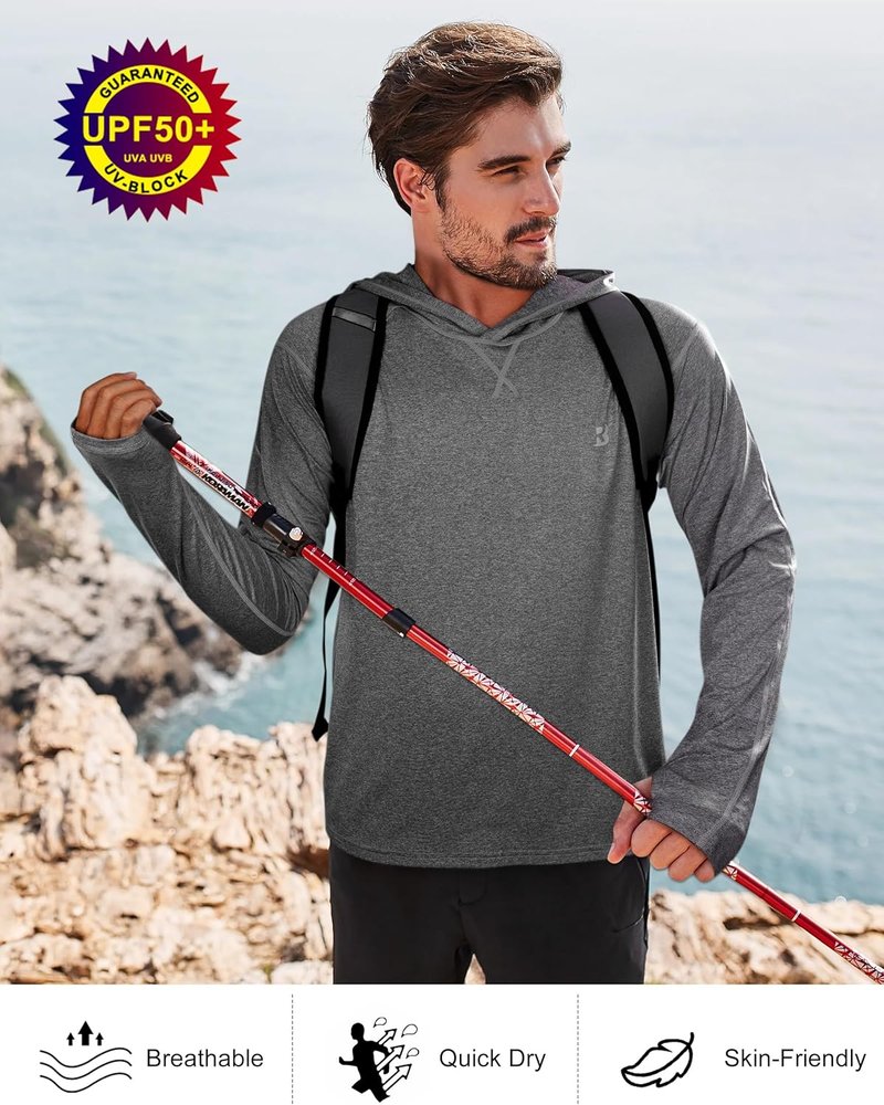 UPF 50+ Fishing Shirt for Men - Long Sleeve UV Sun Hoodie | Ideal for Hiking, Running & Athletic Workouts