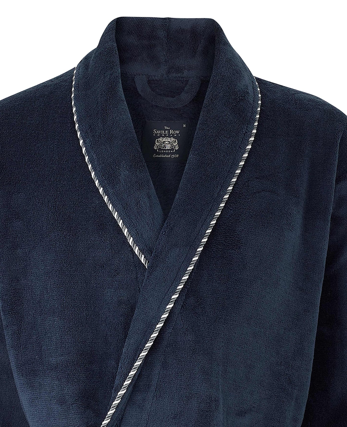 THE SAVILE ROW COMPANY LONDON Men's Lightweight Super Soft Warm Fleece Bath Robe Dressing Gown - Navy Rope Edge Plain - Large