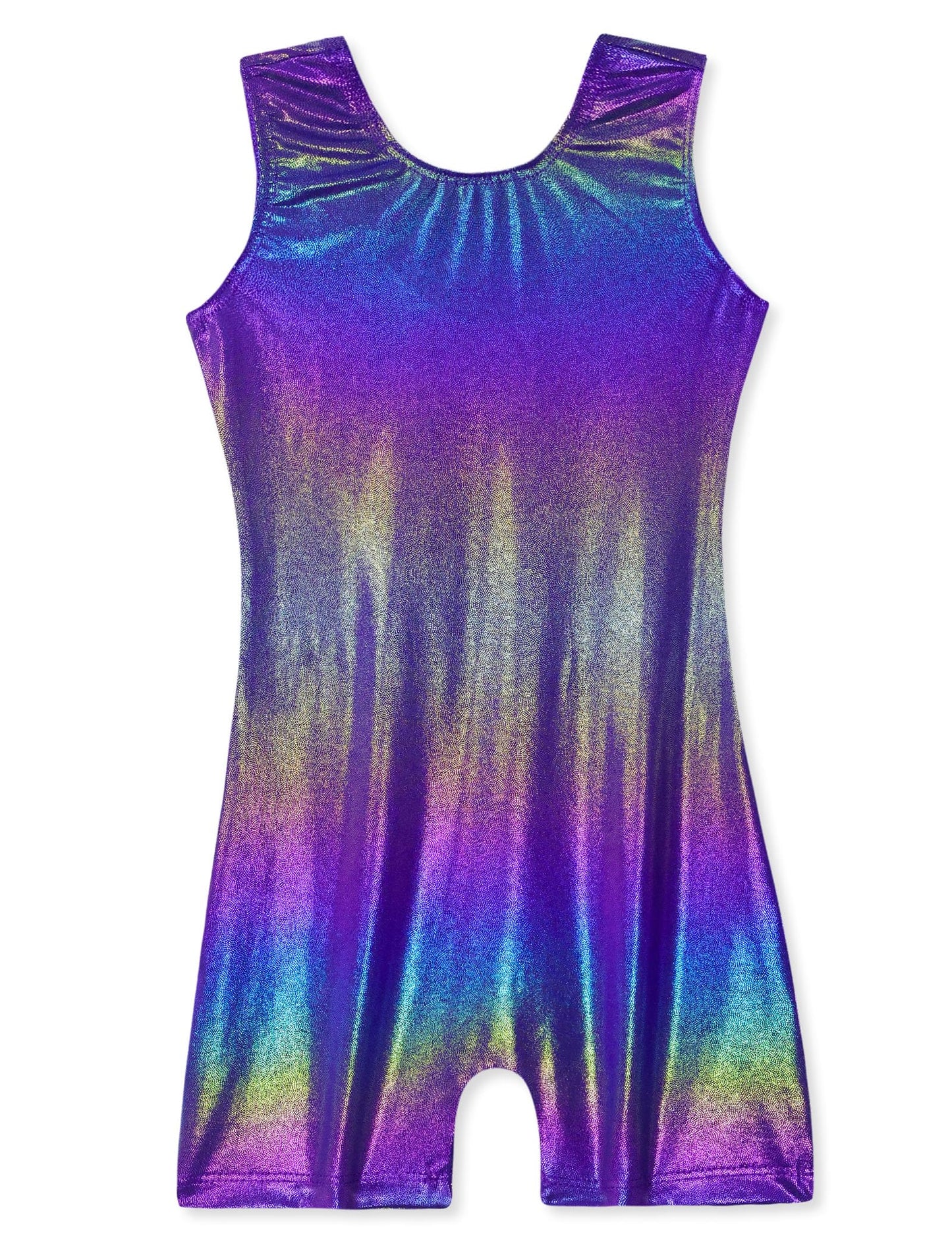 Girls Gymnastics Leotards with Shorts Size 5-6 Years Old Shiny Purple Unitards for Kids
