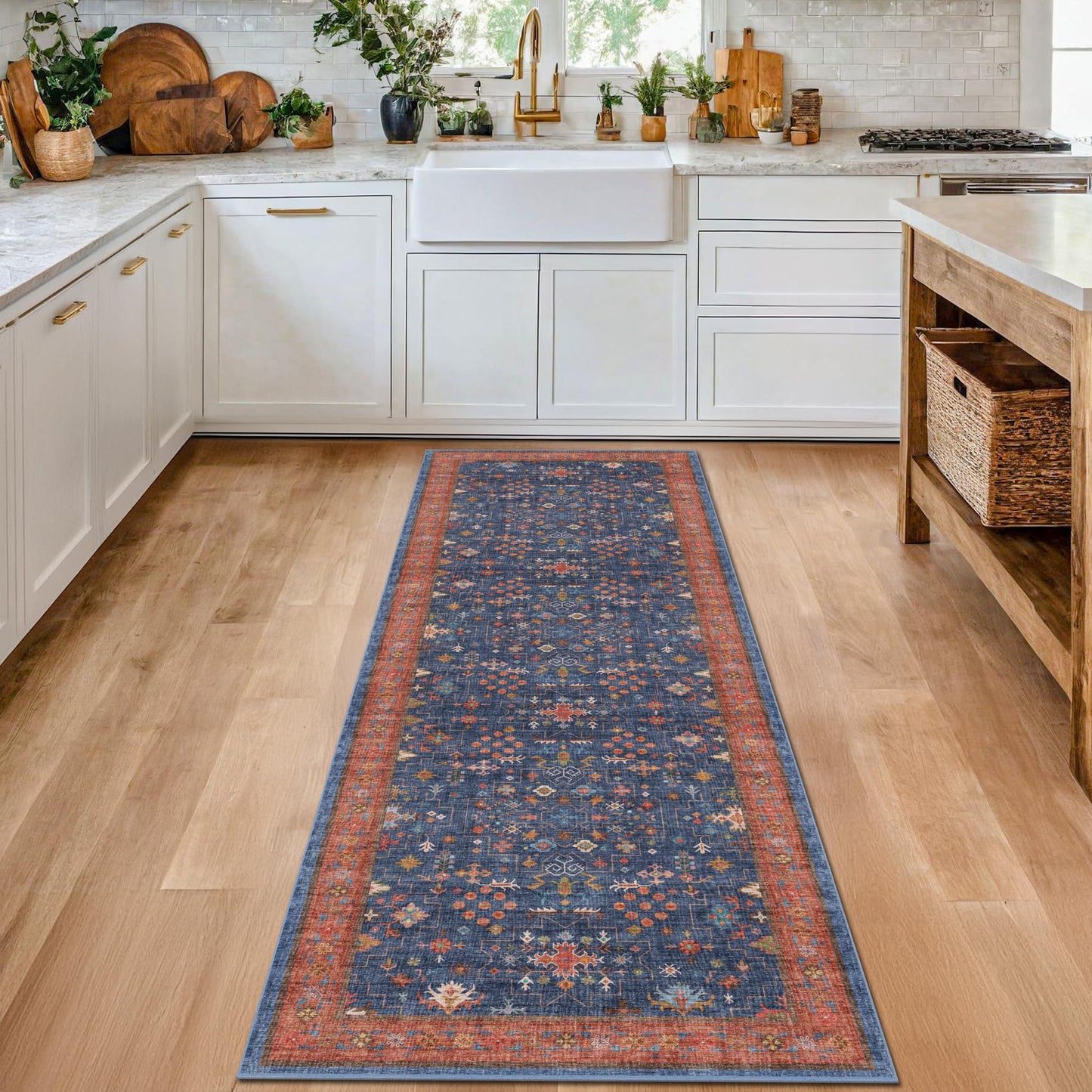 Hazo Haus Navy Blue Runner Rug 2x6 for Kitchen, Hallway, Mudroom, Laundry Room, Bathroom, Washable Non Slip Non Skid Rubber Backing Low Pile Stain Resistance