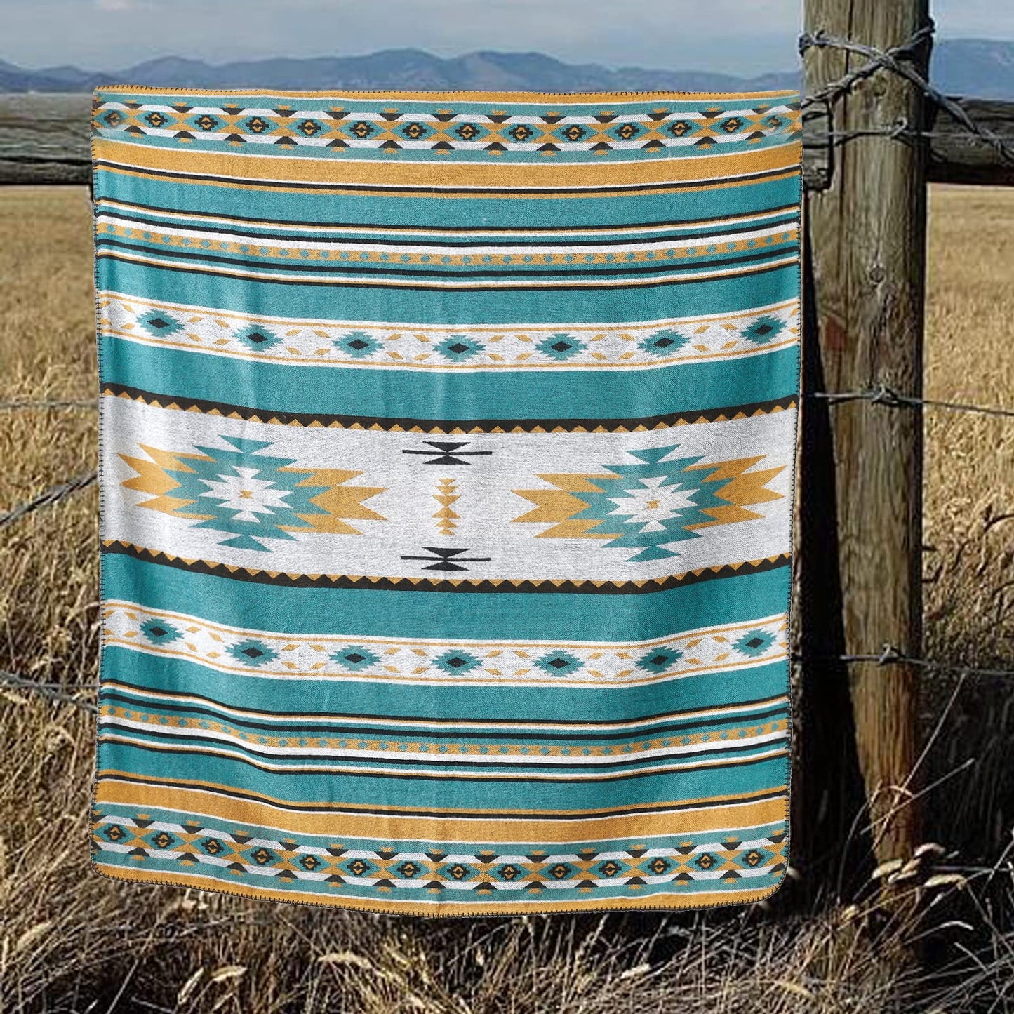 HORIMOTE HOME Aztec Patterned Soft Sherpa Throw Blanket Southwestern Navajo Tribal Style Warm Throw for Camping, Outdoor, Lightweight Boho Blanket for Couch, Bed, 152x203cm, Teal