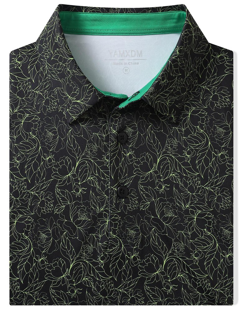 YAMXDM Golf Polo Shirts for Men - Print Moisture Wicking Quick Dry Polo Shirts for Men, Short Sleeve Collared Polo Shirts for Golf Tennis Casual Wear