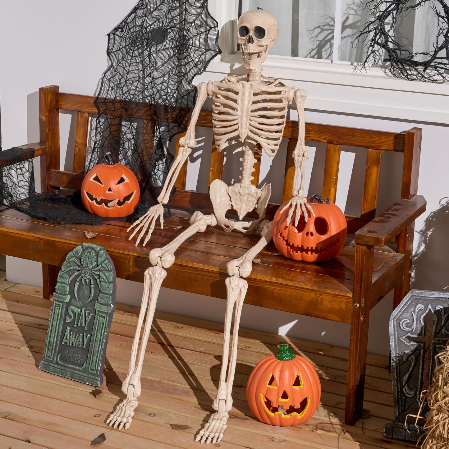 JOYIN 36" Halloween Skeleton Decor, 3FT Full Body Stayable Movable Joints, Posable Hanging Skeletons for Halloween Decoration, Yard, Graveyard, Haunted House Props, Spooky Scene Party Favor