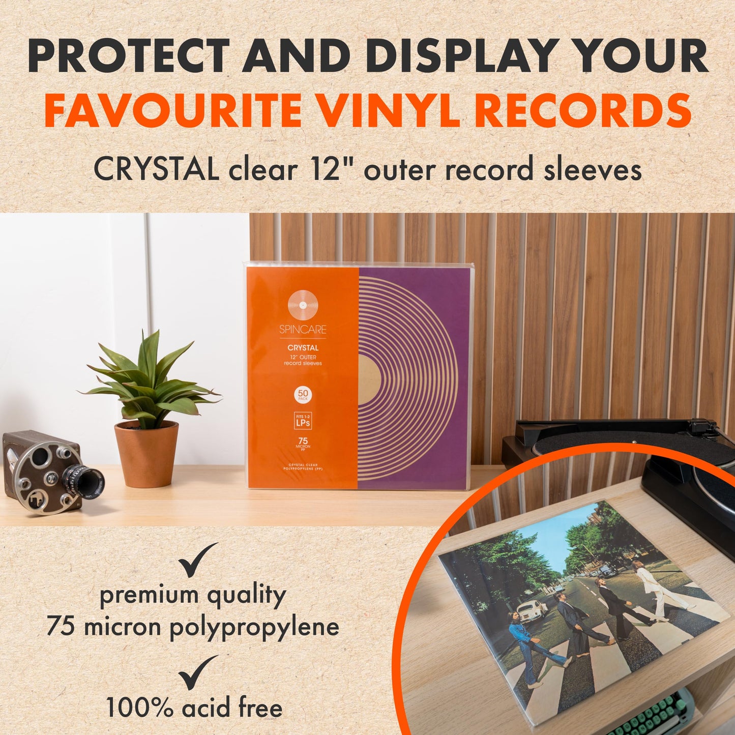 50x 12 Inch Standard Outer Vinyl Record Sleeves | Crystal Clear Covers for Single Double Albums & LPs | Acid-Free Protective Plastic Sleeves | Clean & Crisp Polypropylene