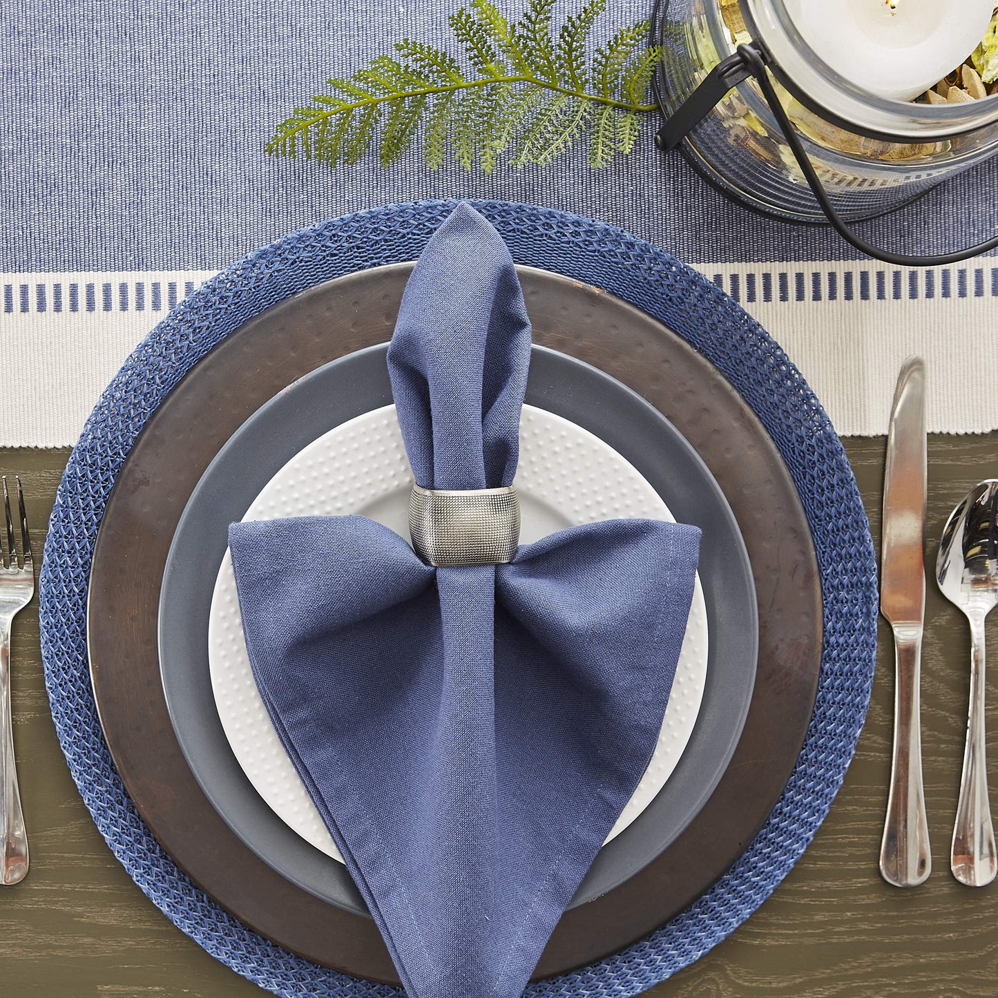 DII Woven Collection Round Braided Floral Placemat Set, 15", French Blue, 6 Piece