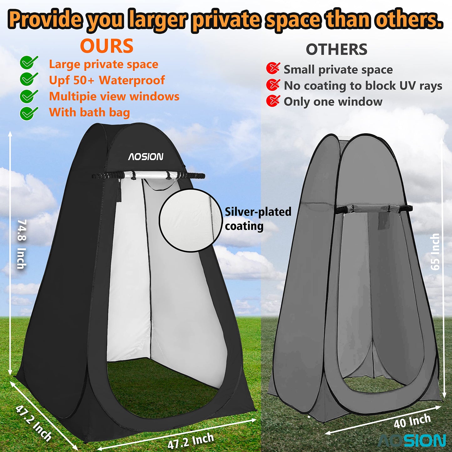 AOSION Privacy Shower Tent,Pop Up Changing Tent,Camp Bathroom Changing Dressing Room,Sun Sunshade Canopy Outdoor Rain Shelter for Camping Hiking Beach Picnic Fishing. (Black)