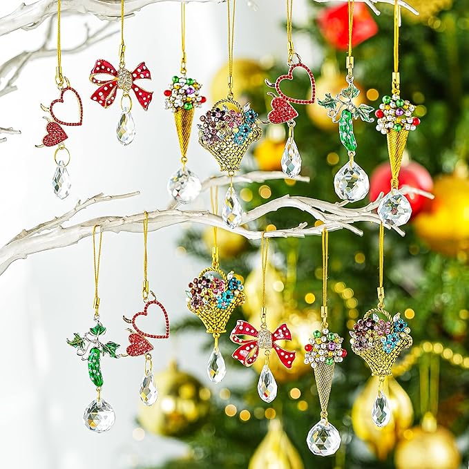 H&D HYALINE & DORA 6 Pcs Flower Basket Ornaments for Christmas Tree Basket Christmas Ornaments Decor Xmas Gifts for Flower Lovers, Women, Wife